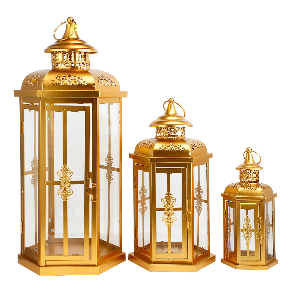 19''&13.5''&9.5" H Vintage Hanging Lantern Metal Candleholder