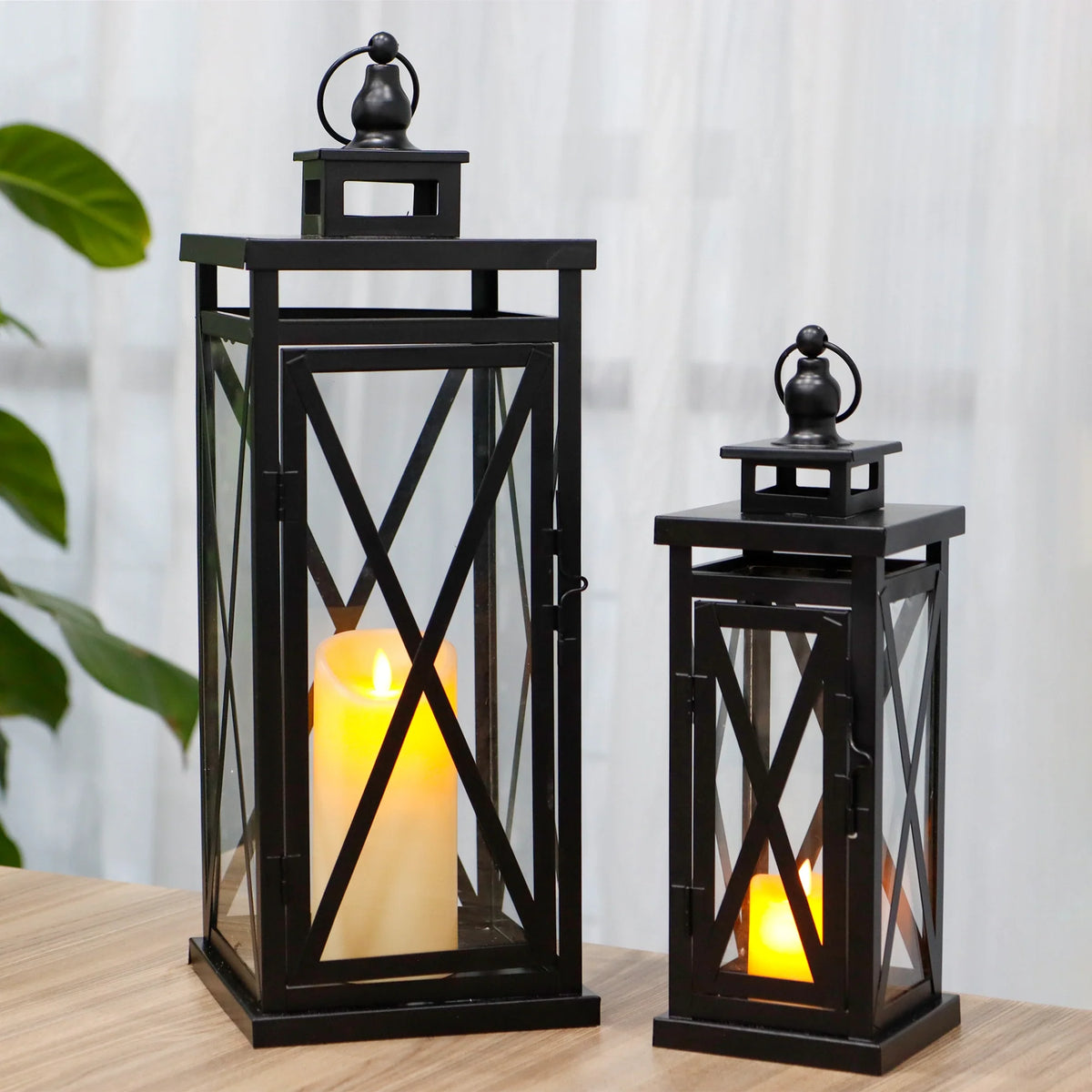 20'' & 11'' High Metal Candle Holder Hanging Lanterns with Tempered Glass