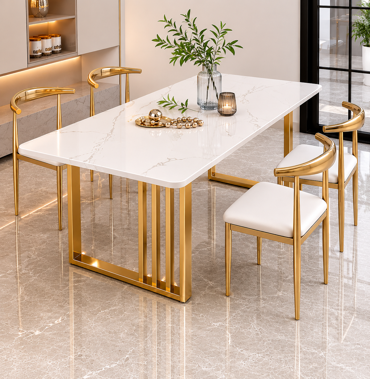 Aurum Trinity Marble & Steel Dining Table