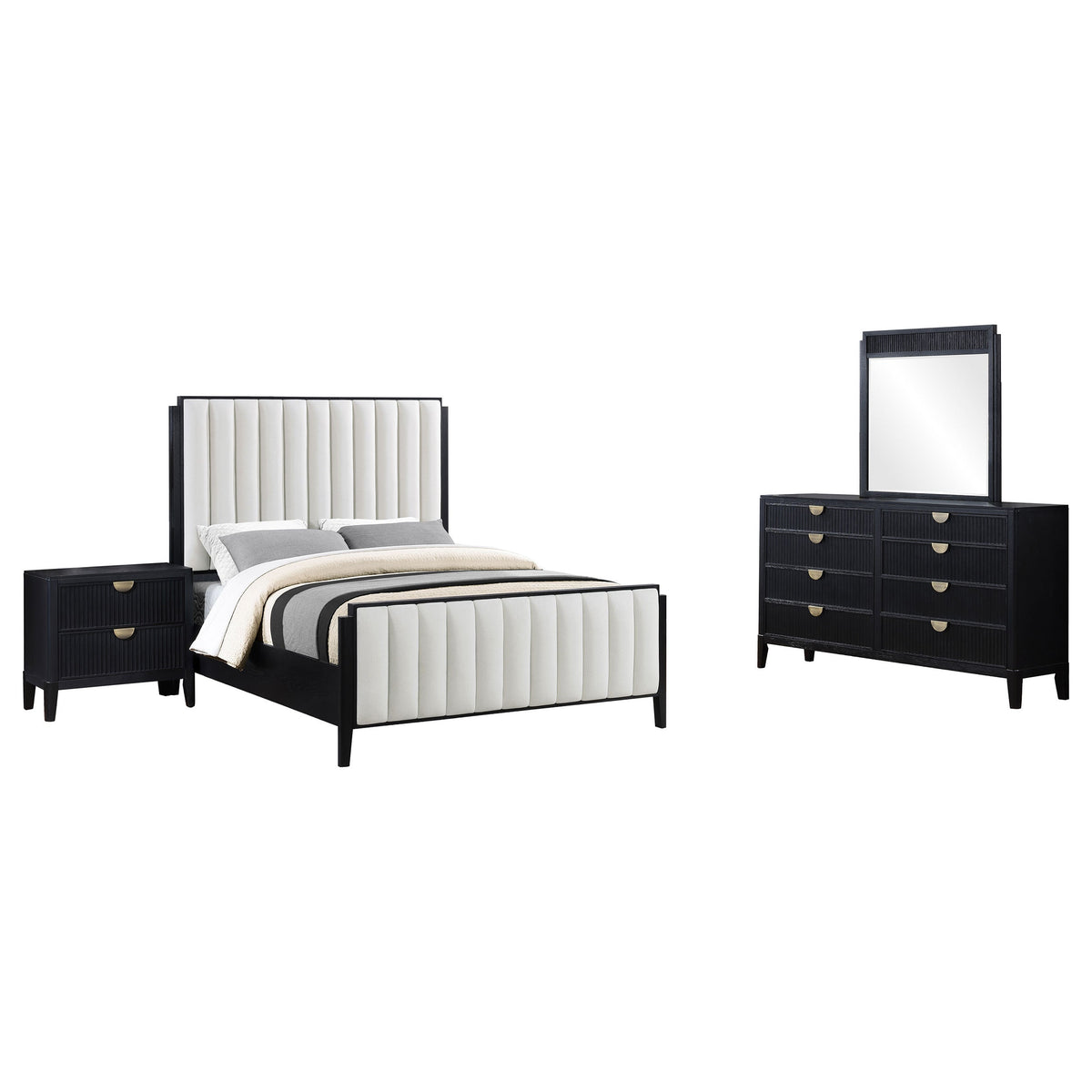 Brookmead 4-piece Upholstered Eastern King Bedroom Set Black