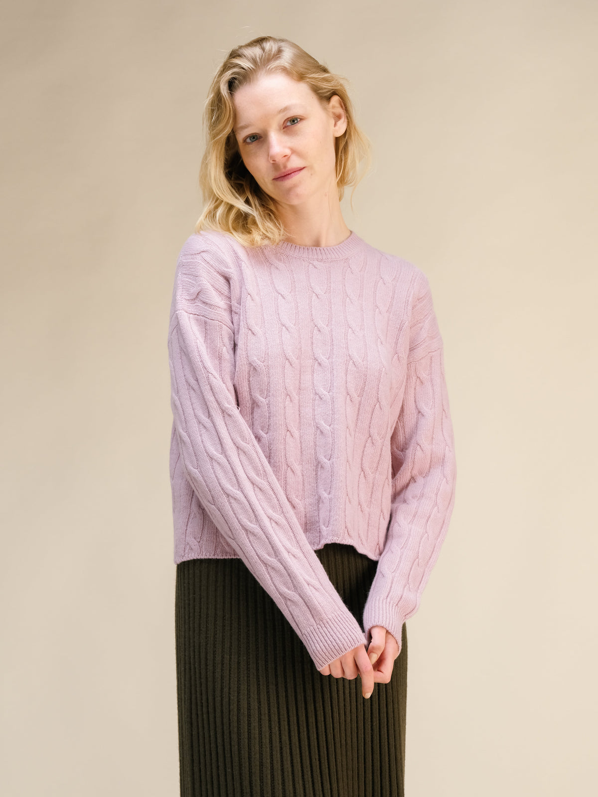 Cashmere Mix Cable Crewneck