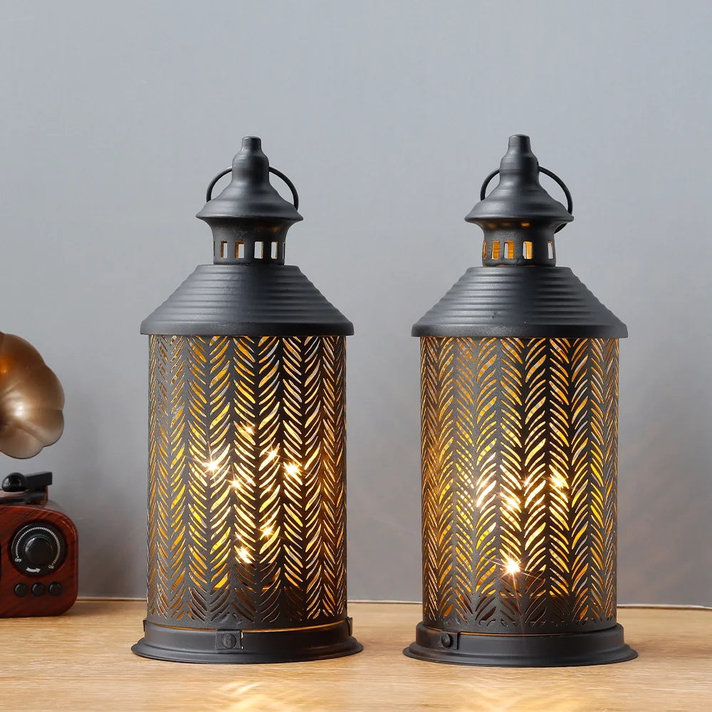  Set of 2-10.5" H Metal Table Lamps (Bamboo Leaves)