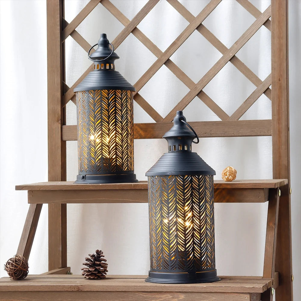  Set of 2-10.5" H Metal Table Lamps (Bamboo Leaves)