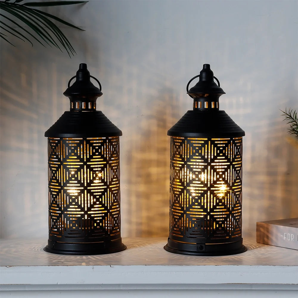  Set of 2-10.5" H Metal Table Lamps (Square Pattern)
