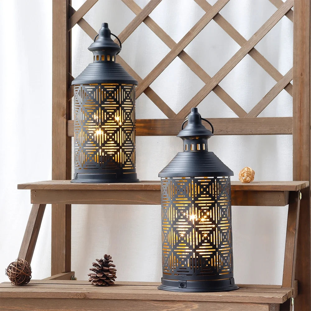  Set of 2-10.5" H Metal Table Lamps (Square Pattern)